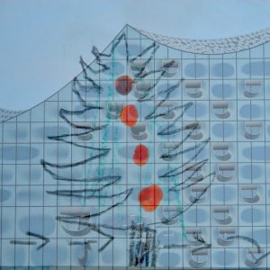 Serie Kinderzeichnung mit Architektur: elbitannenbaum